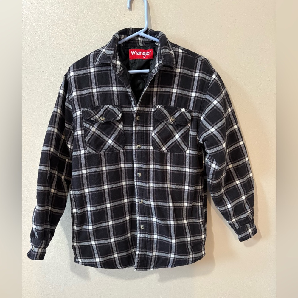 Wrangler Men's Dark Plaid Quilted Shirt Jacket size Small